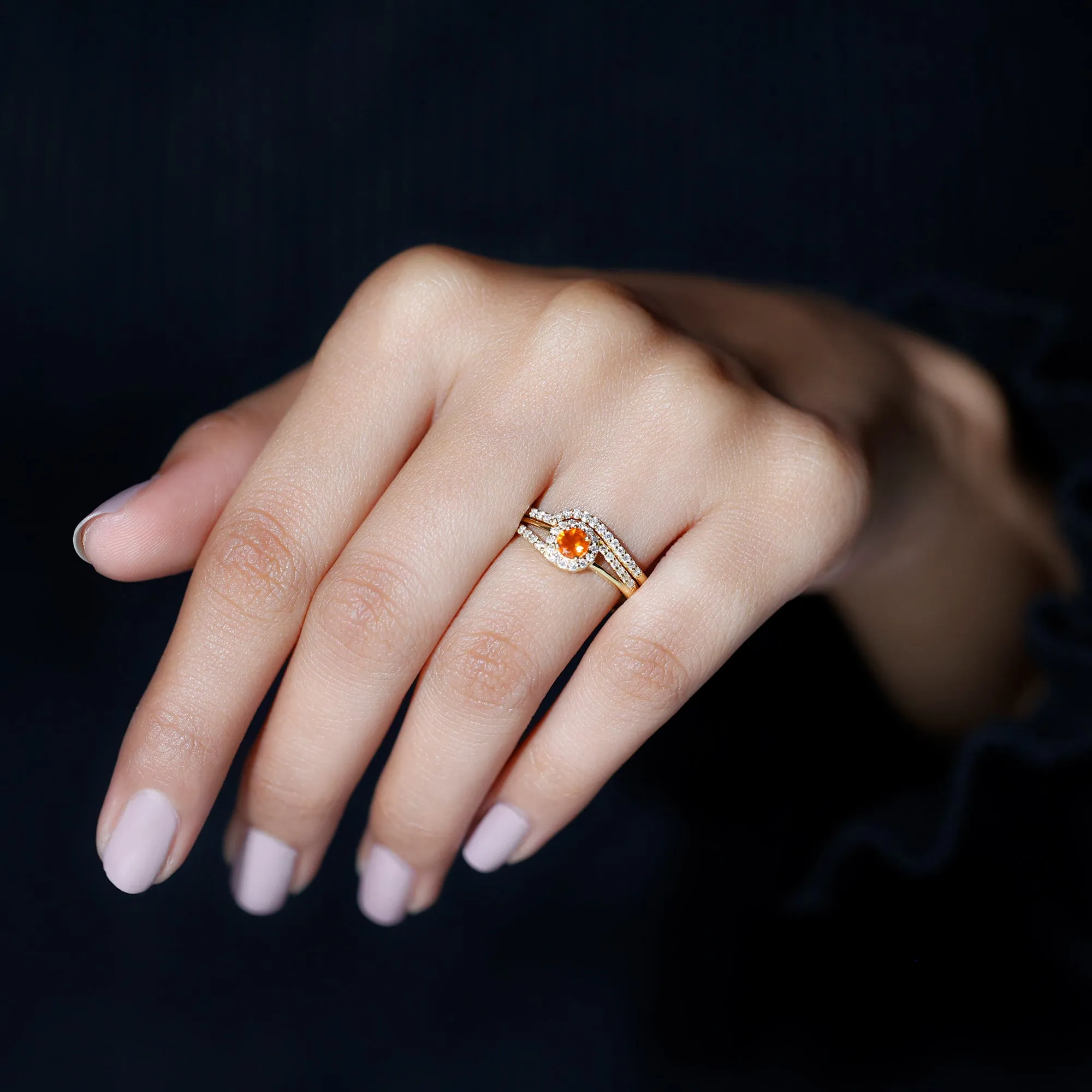 0.75 CT Minimal Fire Opal Engagement Ring with Diamond Enhancer