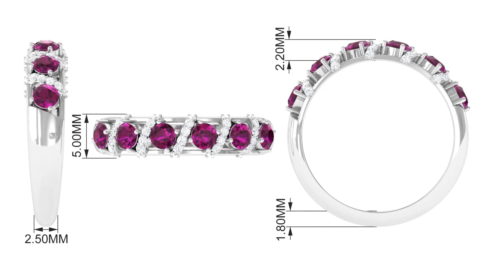 1 CT Designer Rhodolite Anniversary Ring with Diamond Accent