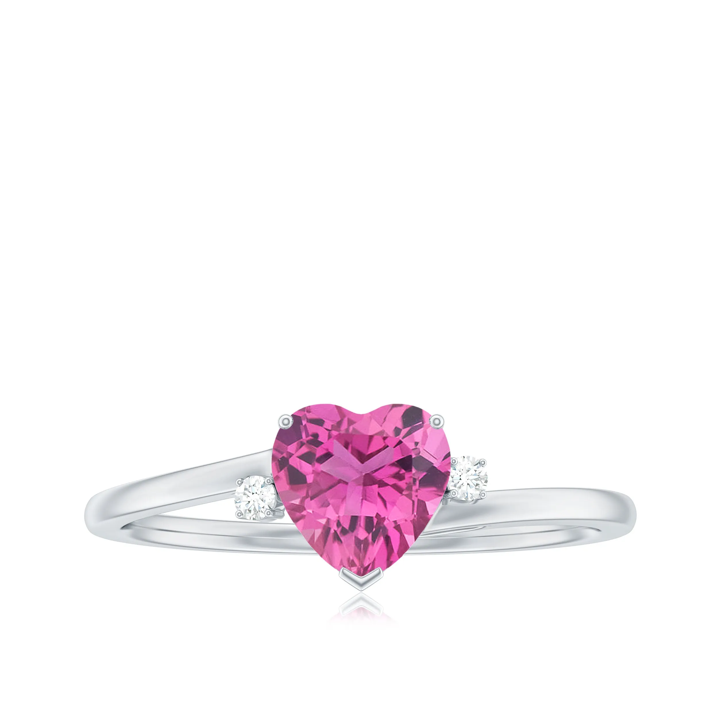 1 CT Heart Shape Pink Tourmaline Solitaire Promise Ring with Diamond