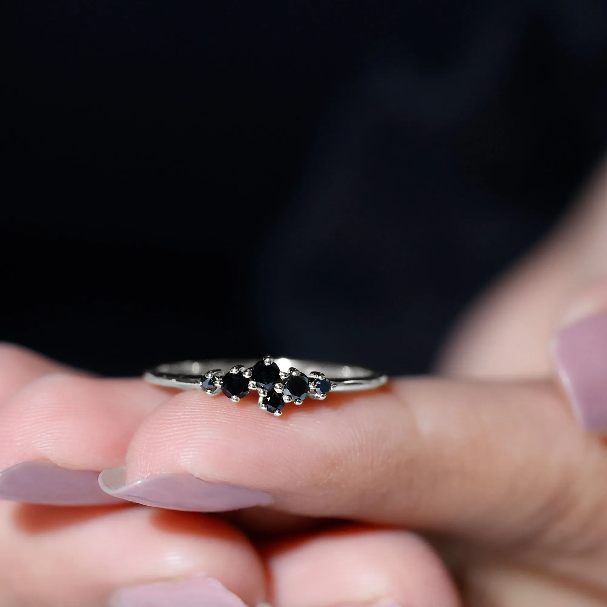 1/4 CT Black Onyx Cluster Promise Ring