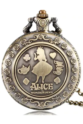 Alice In Wonderland Steampunk Pocket Watch on Necklace Chain