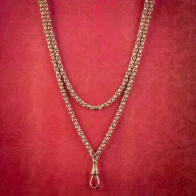 ANTIQUE VICTORIAN LONG GUARD CHAIN NECKLACE 18CT GOLD CIRCA 1880