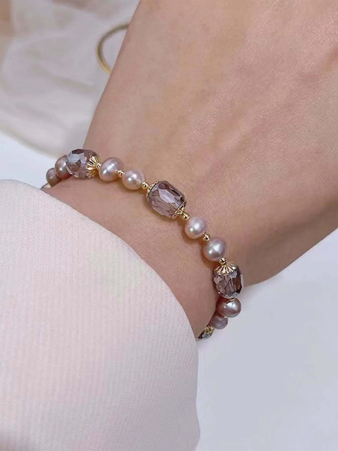 Crystal & Faux Pearl Decor Bracelet Women Bracelet Stackable Bracelet Crafted