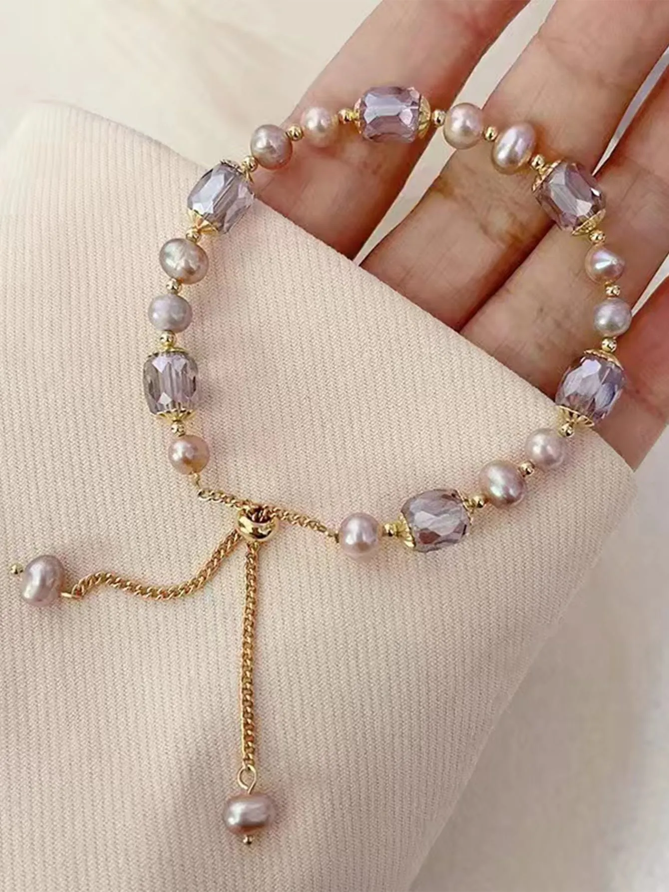 Crystal & Faux Pearl Decor Bracelet Women Bracelet Stackable Bracelet Crafted