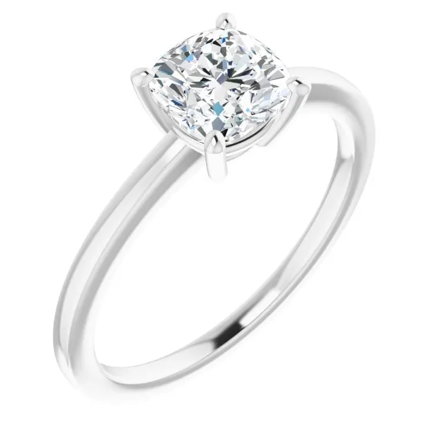 Cubic Zirconia Engagement Ring- The Avril (Customizable Bowl-Prongs Cushion Cut Solitaire with Thin Band)