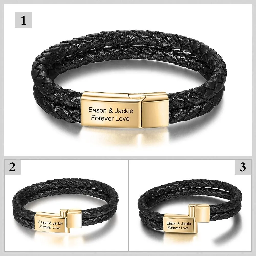 Custom Stainless Steel Doubled Braided Rope Bracelet, Gold & Silver Charm Bracelet with Personalized Name Engraving Option