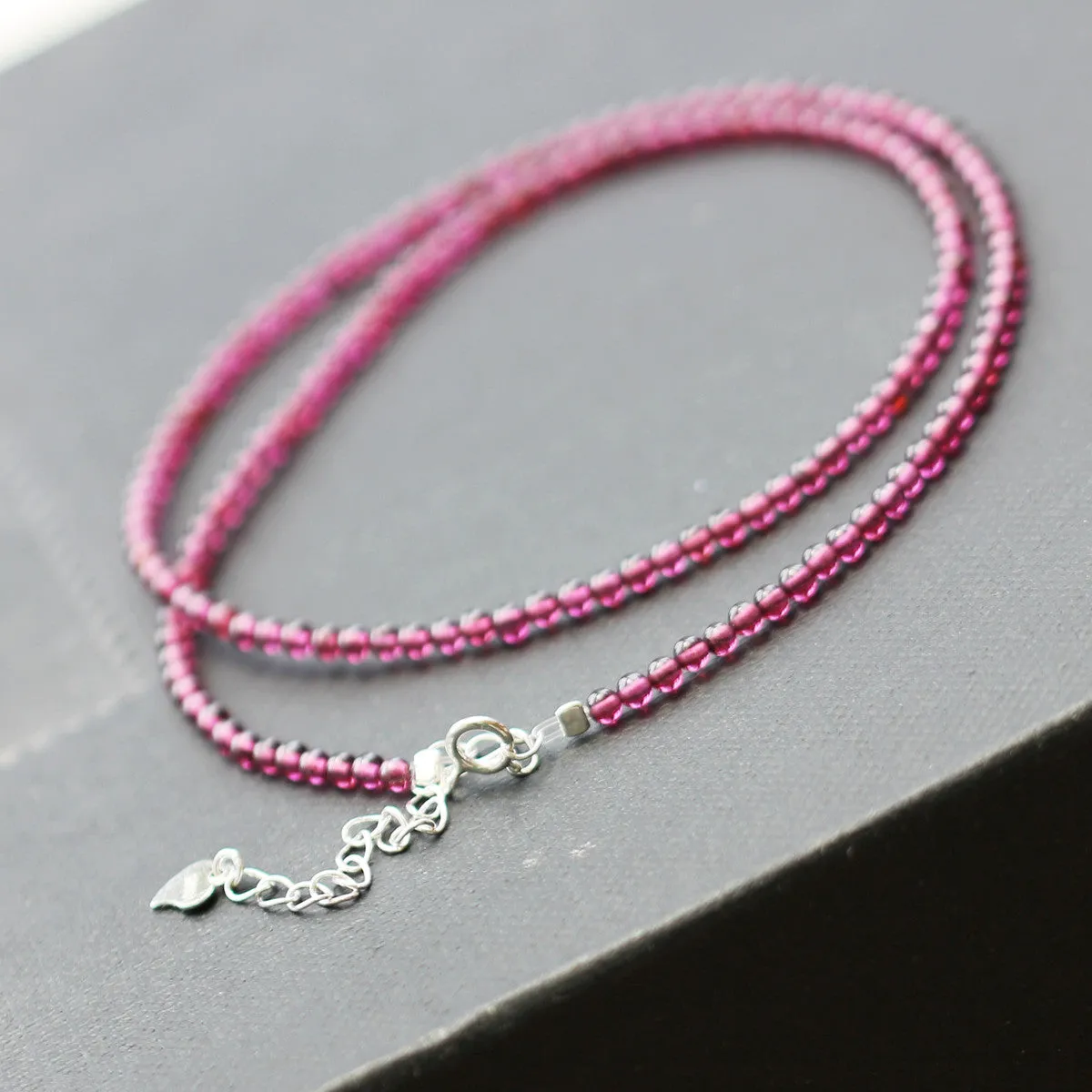 Double Strand Garnet Silver Beaded Bracelet Handmade Birthstone Jewelry for Women