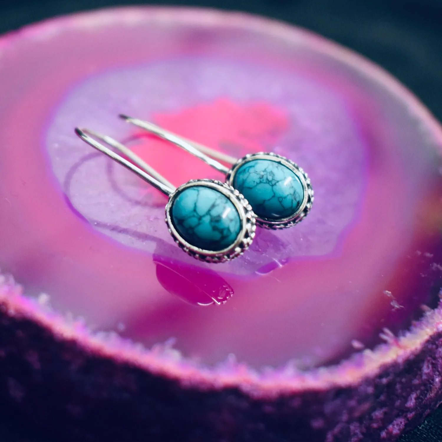 Fixed Latch Turquoise Earrings (925) Sterling Silver