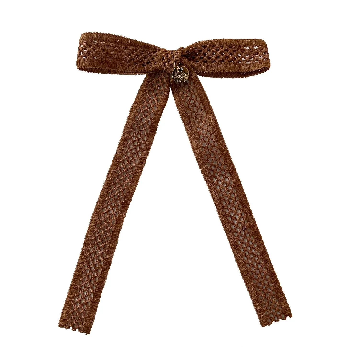 Halo Luxe Della Chenille Lace Bow Long Tail Clip Caramel - Brown