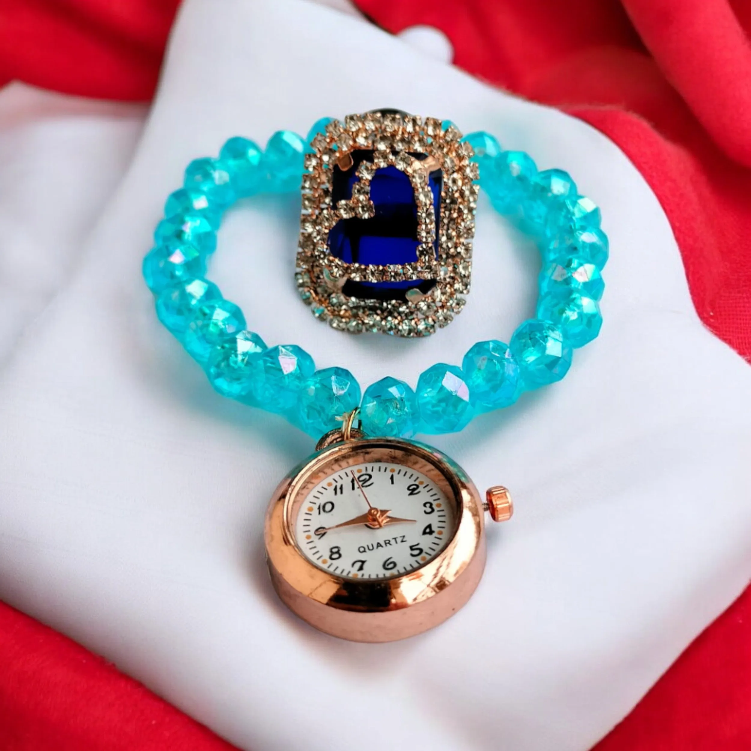 Jewelestia Aqua Regal Watch Bracelet With Ring