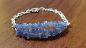 Natural Tanzanite & Silver Plated Chain Bracelet. Triple Strand, Adjustable to 8" with Lobster Claw Clasp