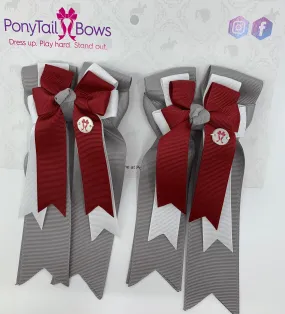 PonyTail Bows- Merlot White Silver