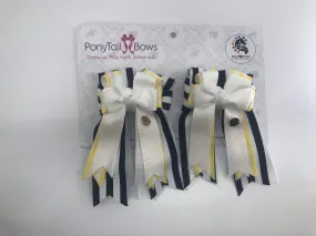 PonyTail Bows- Navy Yellow Stripes