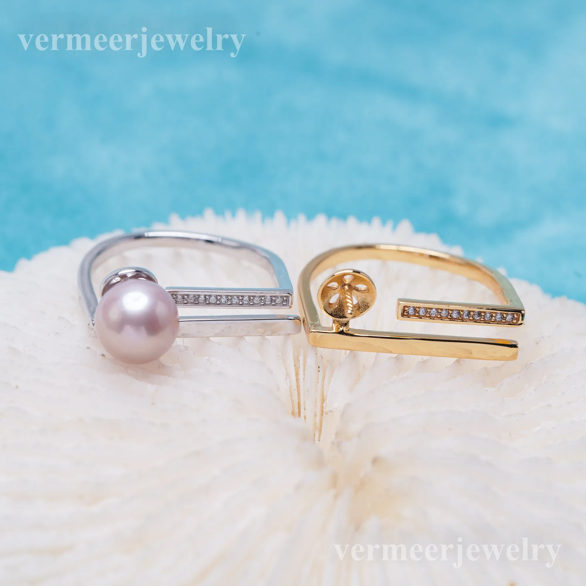 r010997 DIY 6-8mm Natural Freshwater pearl Ring accessory 925 sterling silver Adjustable size engagement jewelry ring for women