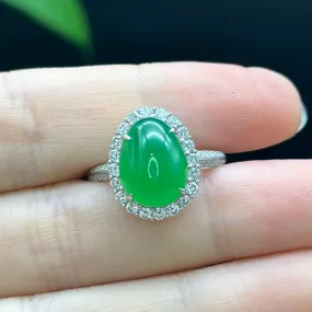 RealJade® "Amelie" 18k White Gold Natural Ice Green Jadeite Engagement Ring With Diamonds