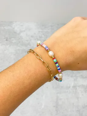 Rubber Disc & Chain Link Bracelet Duo - Multi