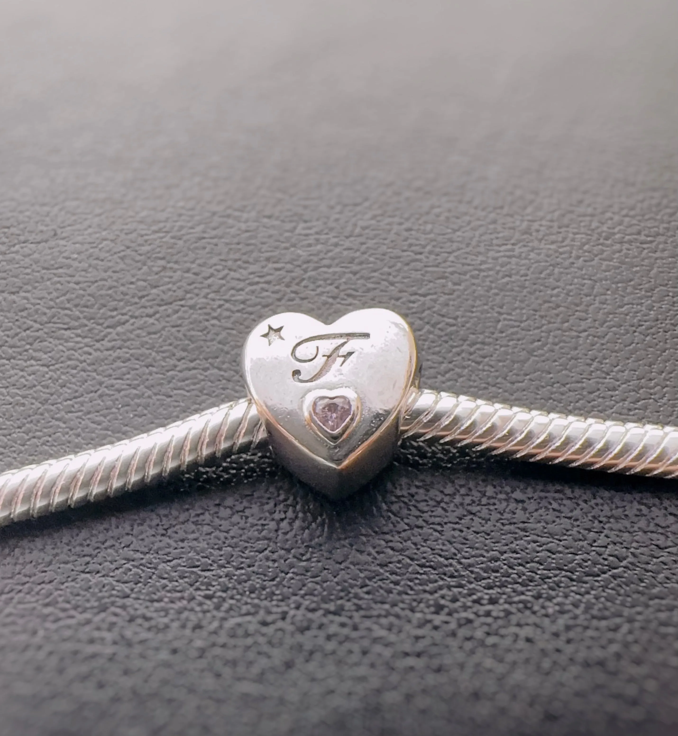 S925 Silver New Alphabet Initial Letter F Heart Charm For Bracelet and Necklace