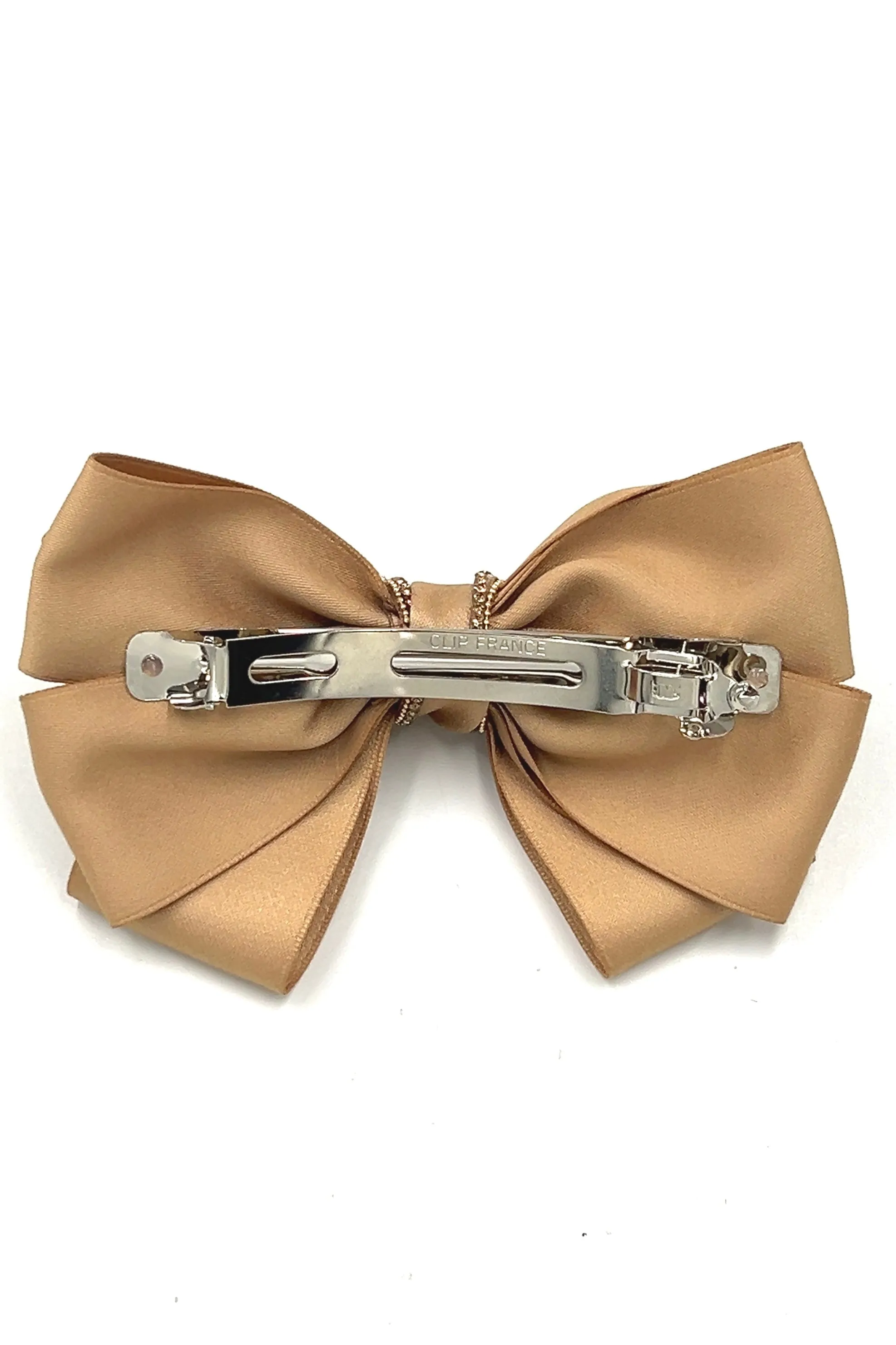 Tan Crystal Lined Bow Barrette