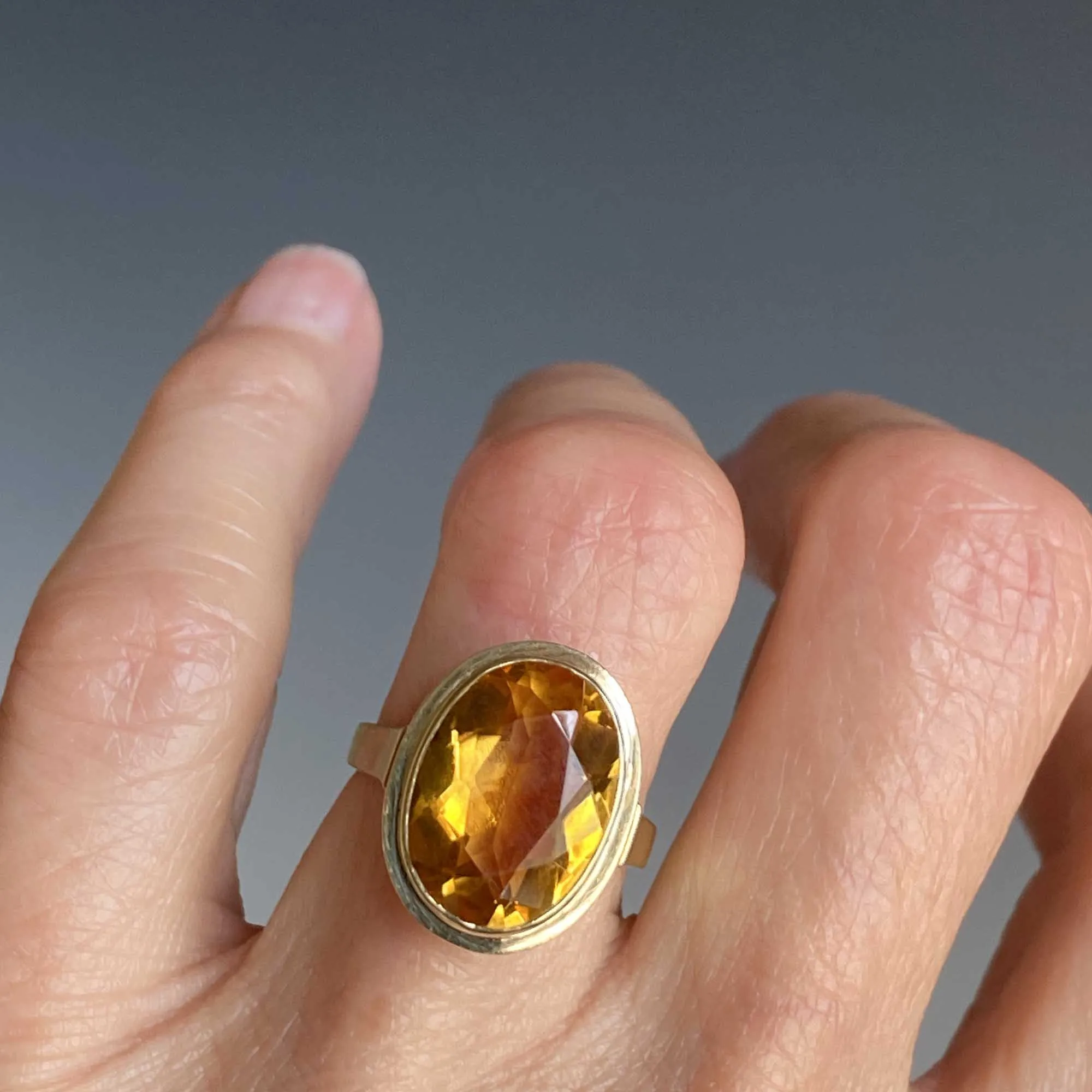 Vintage 14K Gold Oval 6 Carat Citrine Ring