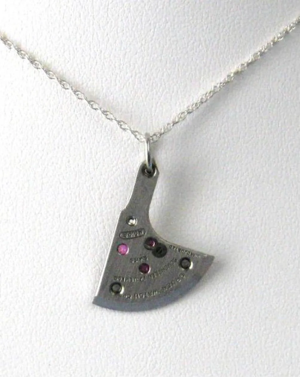 Vintage Watch Part Necklace Steampunk Jewels Rubies Sterling Silver Chain 1970s