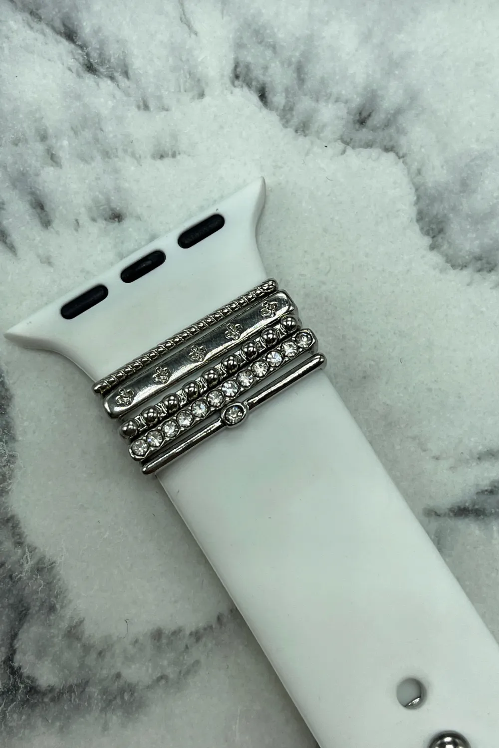 WATCH BAND WITH METAL ACCENTS | WHITE SILICONE