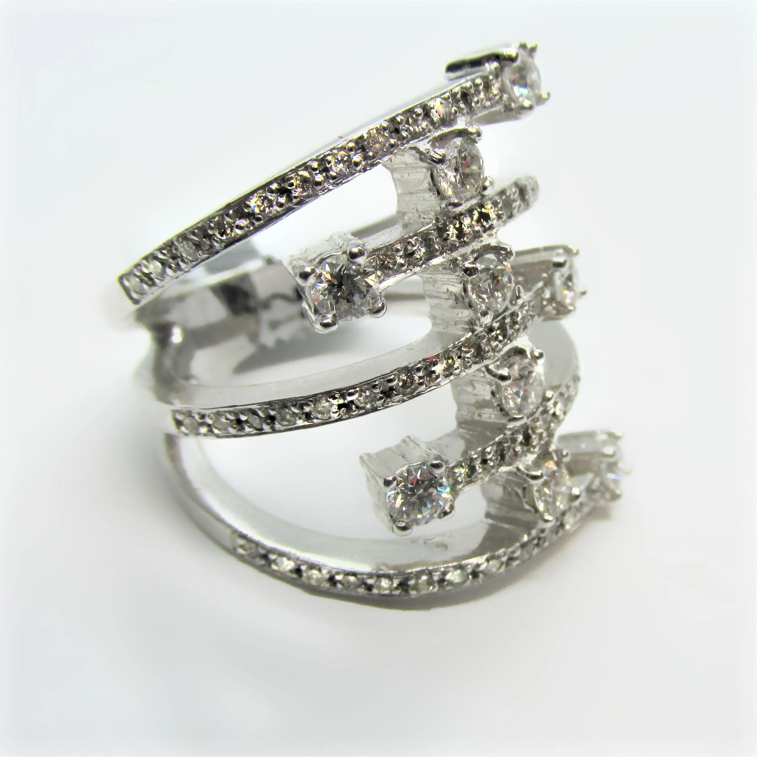 Wide Diamond Crossover Ring Multi-Row Band