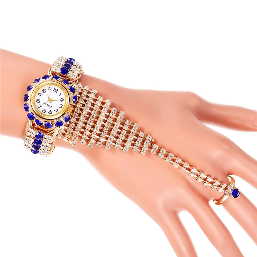 Women's Diamond Claw Chain Ring Set Watch Women's Wrist Watch
